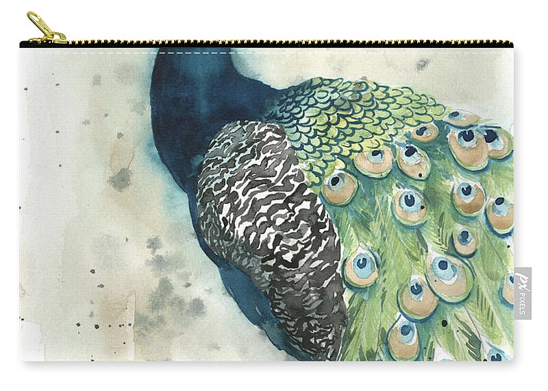 Animals Zip Pouch featuring the painting Watercolor Peacock Portrait II #1 by Grace Popp