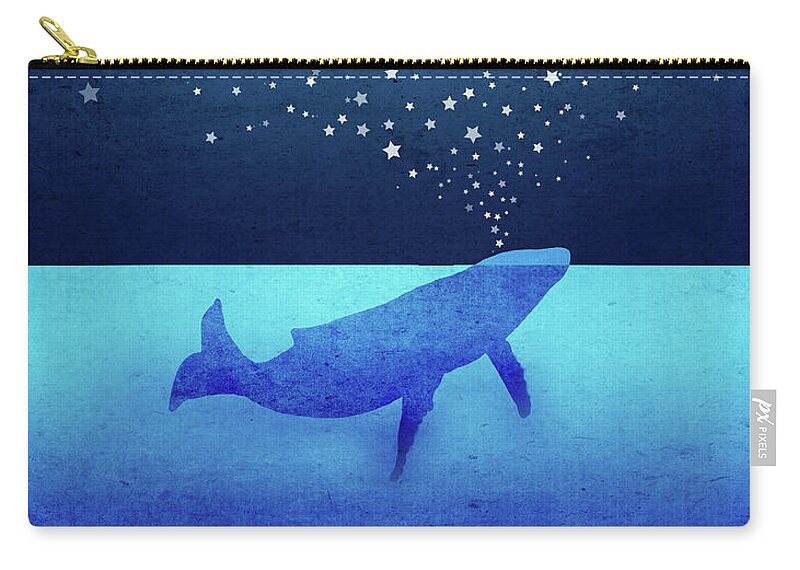 Whale Carry-all Pouch featuring the digital art Whale Spouting Stars by Laura Ostrowski
