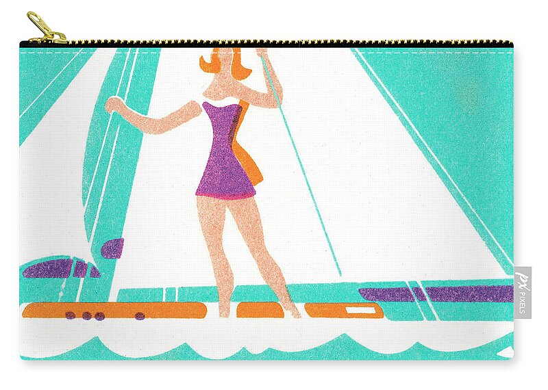 Activity Zip Pouch featuring the drawing Woman on sailboat #1 by CSA Images