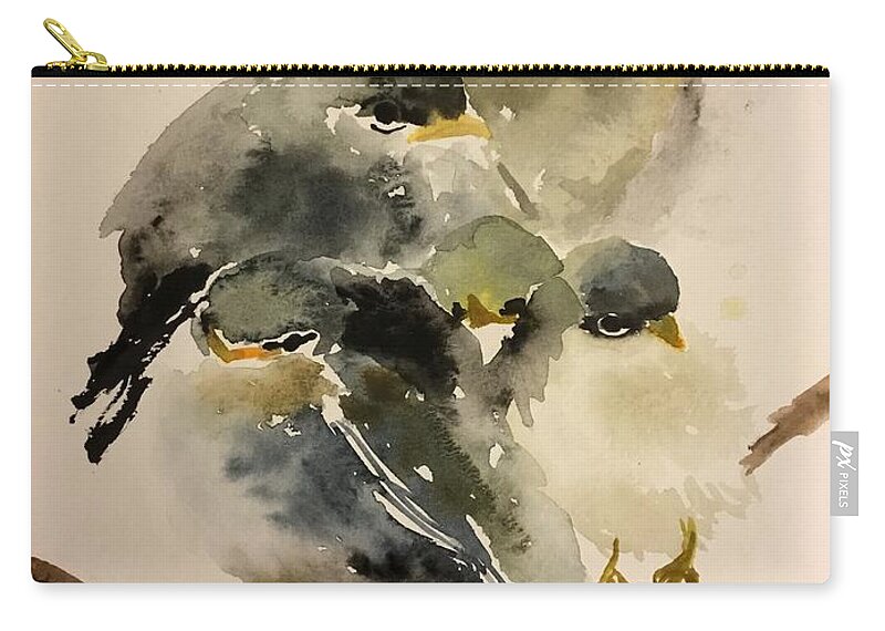 A Group Of Resting Birds Cuddling Together Zip Pouch featuring the painting 1062019 by Han in Huang wong
