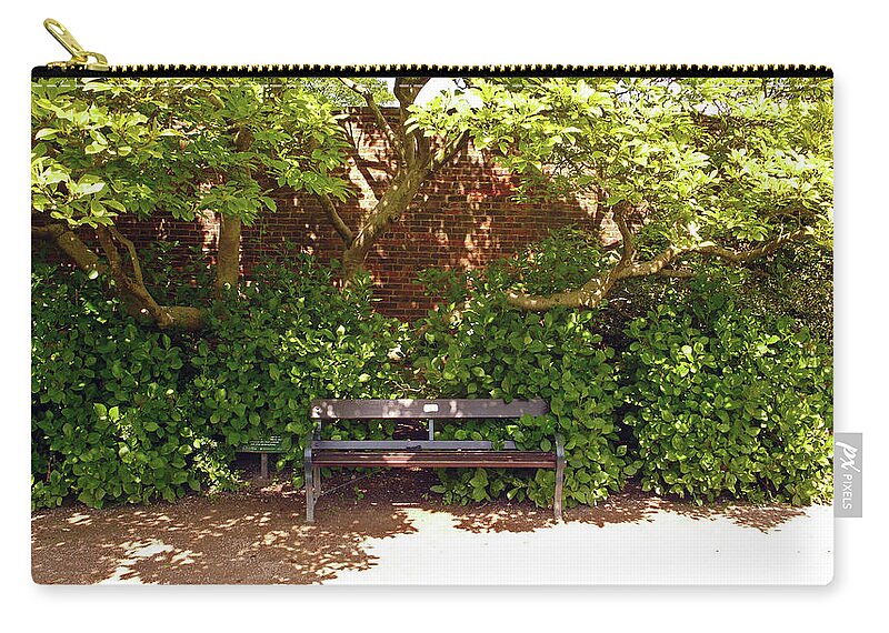 Chorley Zip Pouch featuring the photograph 11/05/19 CHORLEY. Astley Hall. Walled Garden. Sunlit Bench. by Lachlan Main