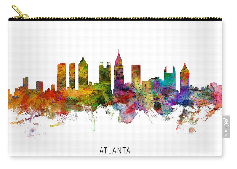 Atlanta Zip Pouch featuring the digital art Atlanta Georgia Skyline by Michael Tompsett