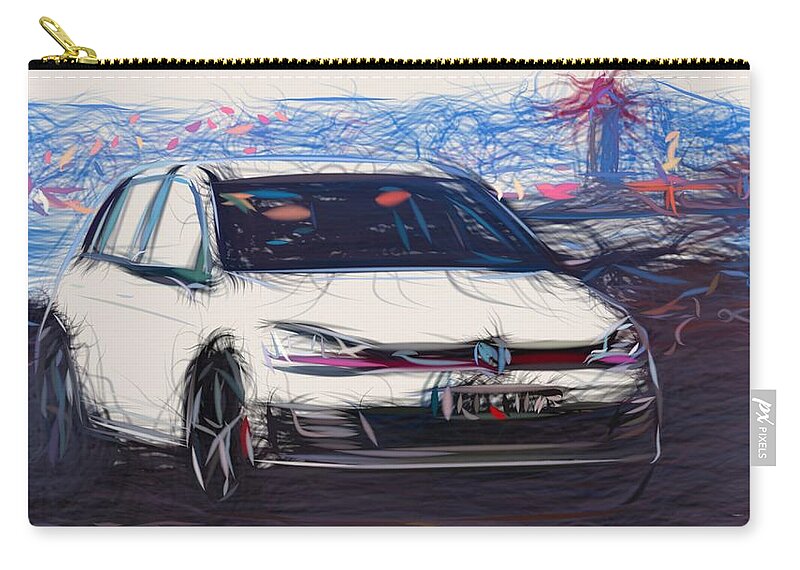 Volkswagen Zip Pouch featuring the digital art Volkswagen Golf GTI Drawing #15 by CarsToon Concept