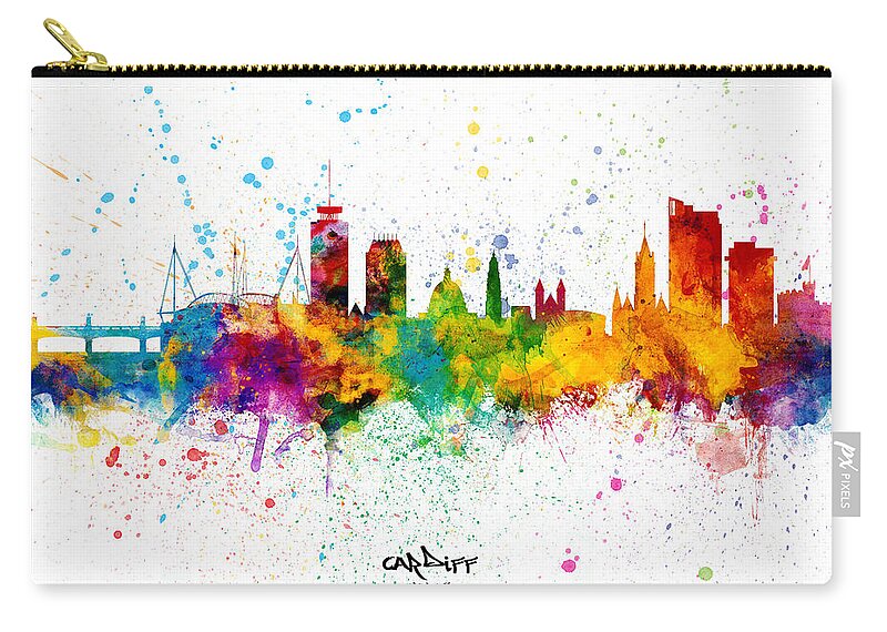 Cardiff Carry-all Pouch featuring the digital art Cardiff Wales Skyline by Michael Tompsett