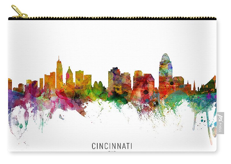 Cincinnati Carry-all Pouch featuring the digital art Cincinnati Ohio Skyline by Michael Tompsett