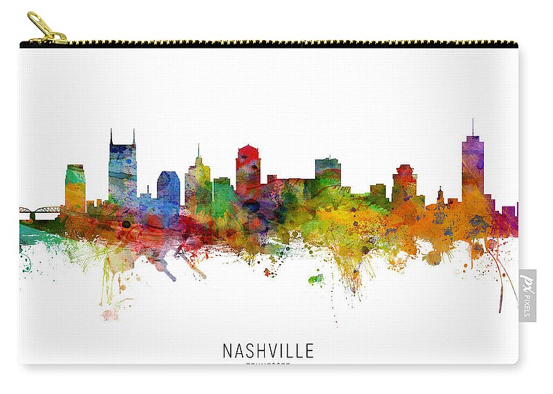 Nashville Carry-all Pouch featuring the digital art Nashville Tennessee Skyline by Michael Tompsett