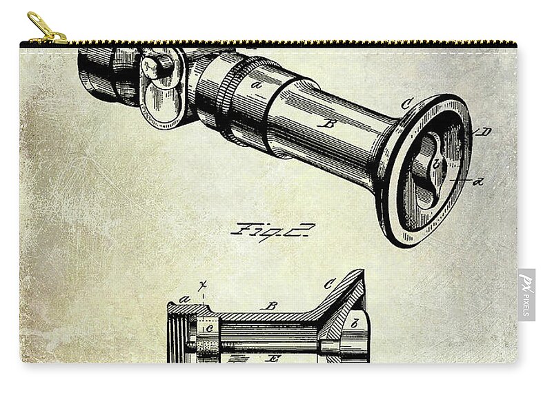 Fire Hydrant Zip Pouch featuring the photograph 1896 Fire Hose Spray Nozzle Patent by Jon Neidert