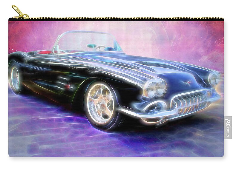 58 Vette Zip Pouch featuring the digital art 1958 Chevrolet Corvette by Rick Wicker