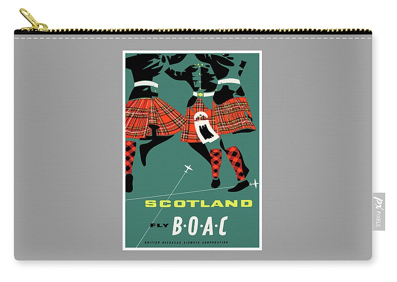 Scotland Zip Pouch featuring the digital art 1963 Scotland Highland Dancers BOAC Vintage Travel Poster by Retro Graphics