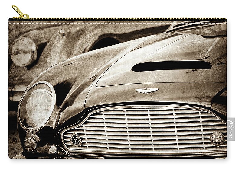 1965 Aston Martin Db6 Short Chassis Volante Grille-0970s2 Zip Pouch featuring the photograph 1965 Aston Martin DB6 Short Chassis Volante Grille-0970s2 by Jill Reger