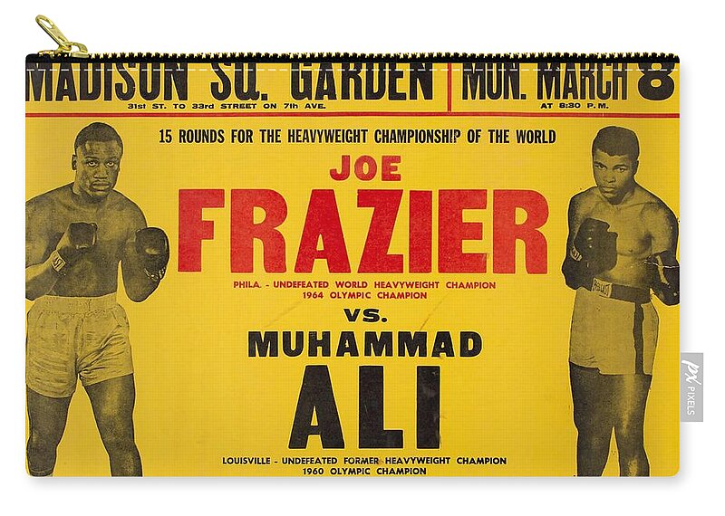 Fight Zip Pouch featuring the painting 1971 Muhammad Ali vs Joe Frazier I On Site Fight Poster by Celestial Images