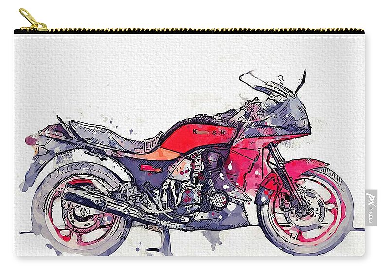 Bicycle Zip Pouch featuring the painting 1984 Kawasaki GPZ 750 R 4 watercolor by Ahmet Asar by Celestial Images