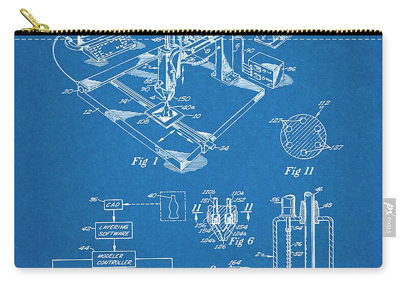 3d Printer Zip Pouch featuring the drawing 1992 3D Printer Patent Print Blueprint by Greg Edwards