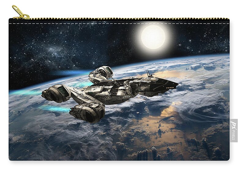 Astronomy Zip Pouch featuring the photograph A Transport Spaceship Flies #2 by Marc Ward