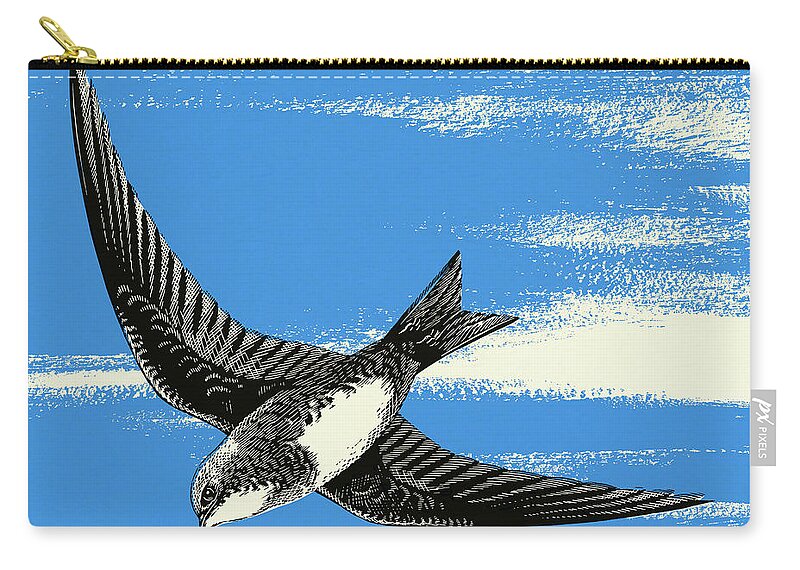 Animal Zip Pouch featuring the drawing Bird in Flight #2 by CSA Images