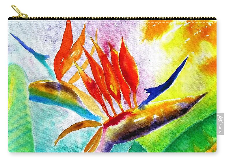 Bird Of Paradise Zip Pouch featuring the painting Bird of Paradise by Carlin Blahnik CarlinArtWatercolor