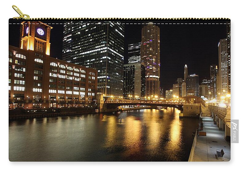 Tranquility Zip Pouch featuring the photograph Chicago River #2 by J.castro