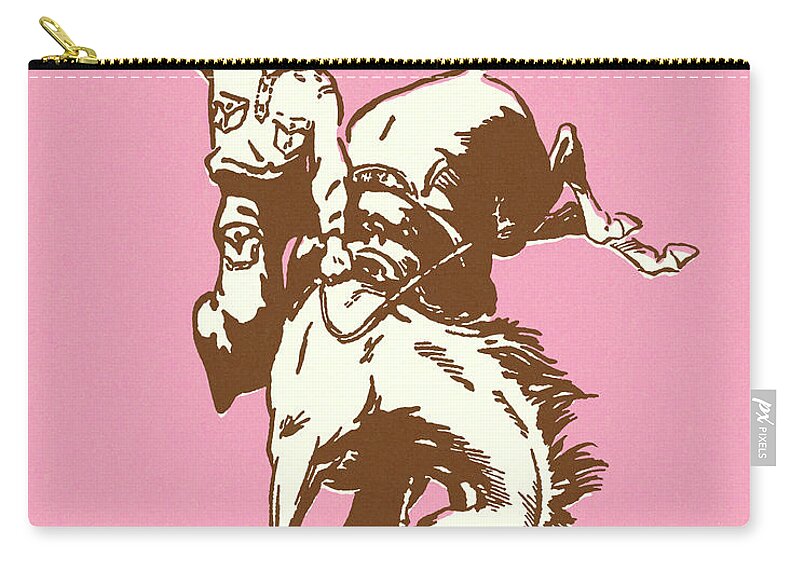 Adult Zip Pouch featuring the drawing Cowboy Riding a Bucking Bronco #2 by CSA Images