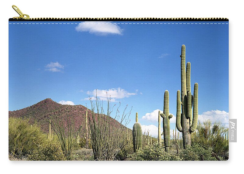 Saguaro Cactus Zip Pouch featuring the photograph Desert Landscape #2 by Kingwu
