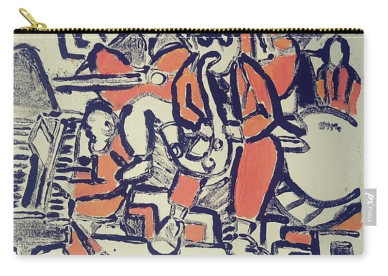 Mono Print Zip Pouch featuring the painting Jazz Band #2 by Rodger Ellingson