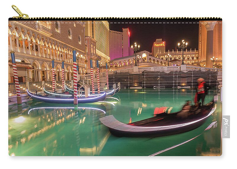 Vegas Zip Pouch featuring the photograph Las Vegas River Gondolas At Night #2 by Alex Grichenko