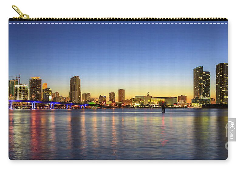 Architecture Zip Pouch featuring the photograph Miami Sunset Skyline #2 by Raul Rodriguez