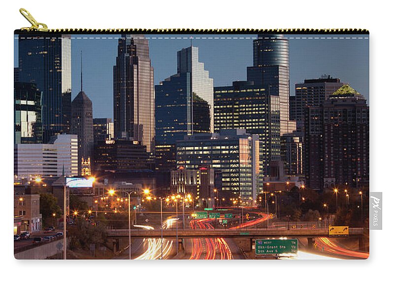 Dawn Zip Pouch featuring the photograph Minneapolis, Minnesota, City View #2 by Walter Bibikow