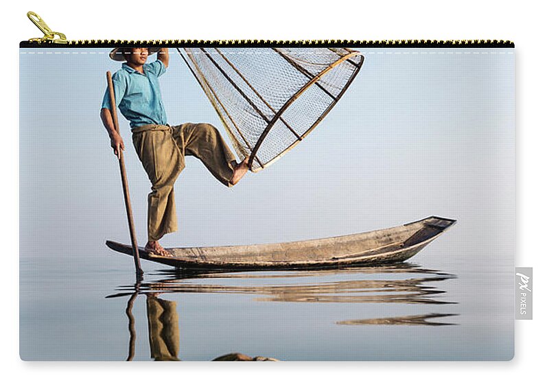 People Zip Pouch featuring the photograph Myanmar, Inle Lake, Traditional #2 by Martin Puddy