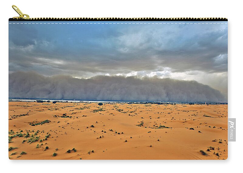 Wind Zip Pouch featuring the photograph Sandstorm Approaching Merzouga #2 by Pavliha