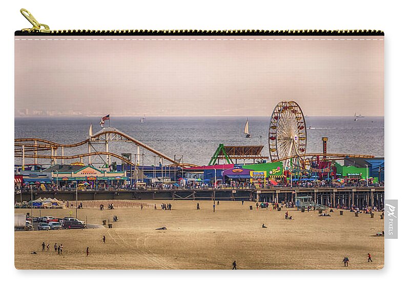 Santa Zip Pouch featuring the photograph Santa Monica Pier On Pacific Coast At Sunset #2 by Alex Grichenko
