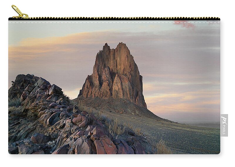 00559672 Zip Pouch featuring the photograph Ship Rock, Basalt Core Of Extinct Volcano, New Mexico #2 by Tim Fitzharris