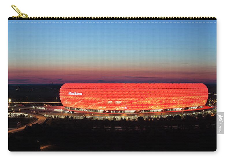 Photography Zip Pouch featuring the photograph Soccer Stadium Lit Up At Dusk, Allianz #2 by Panoramic Images