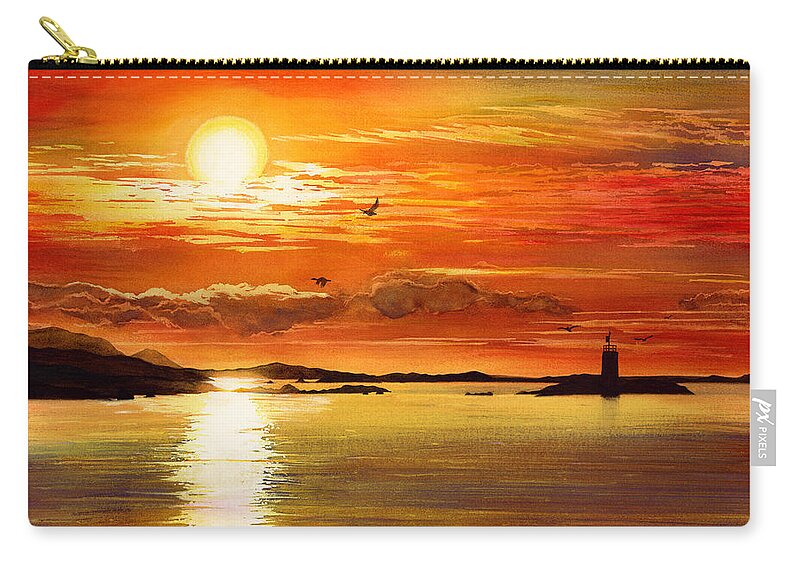 Sunset Zip Pouch featuring the painting Sunset Lake by Hailey E Herrera