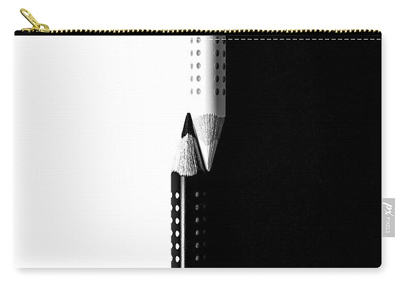 Pencil Carry-all Pouch featuring the photograph Two drawing pencils on a black and white surface. by Michalakis Ppalis