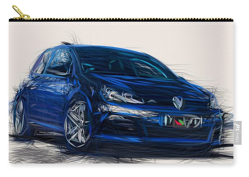 Volkswagen Zip Pouch featuring the digital art Volkswagen Golf R Draw #2 by CarsToon Concept