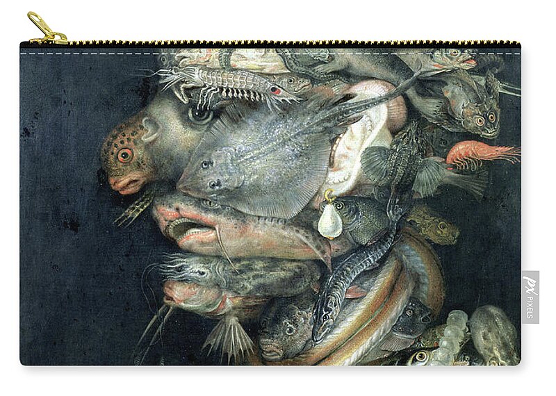 Shell Catfish Scales Zip Pouch featuring the painting Water by Giuseppe Arcimboldo