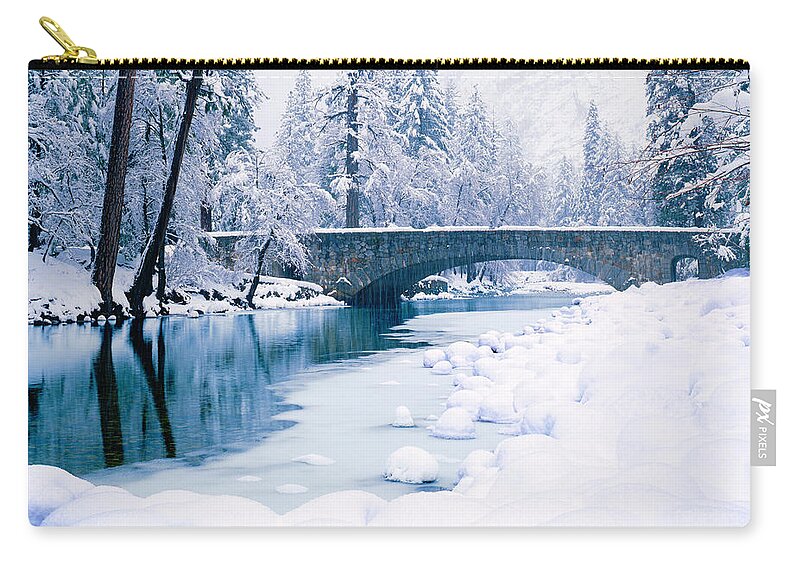 Water's Edge Zip Pouch featuring the photograph Winter In Yosemite National Park #2 by Ron thomas