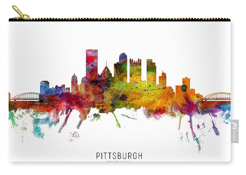 Pittsburgh Zip Pouch featuring the digital art Pittsburgh Pennsylvania Skyline #20 by Michael Tompsett