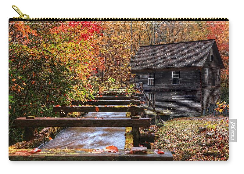 Mingus Mill Zip Pouch featuring the photograph 2019 Mingus Mill During Fall In The Great Smoky Mountain National Park by Carol Montoya