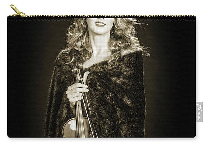 Black And White Photograph Zip Pouch featuring the photograph 203.1854 Violin Musician Black and White #2031854 by M K Miller