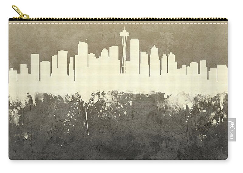 Seattle Carry-all Pouch featuring the digital art Seattle Washington Skyline by Michael Tompsett