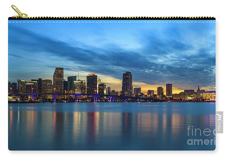 Biscayne Bay Carry-all Pouch featuring the photograph Miami Sunset Skyline by Raul Rodriguez