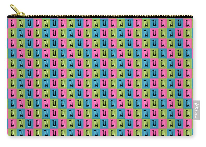 Mid Century Modern Zip Pouch featuring the digital art Atomic Cat 1 on Rectangles by Donna Mibus