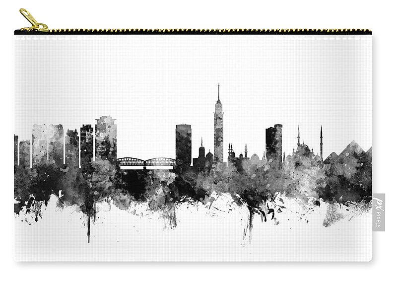 Cairo Zip Pouch featuring the digital art Cairo Egypt Skyline #3 by Michael Tompsett