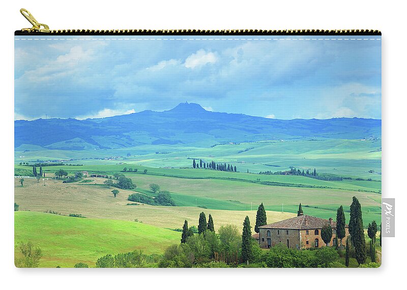 Scenics Zip Pouch featuring the photograph Farm In Tuscany #3 by Mammuth
