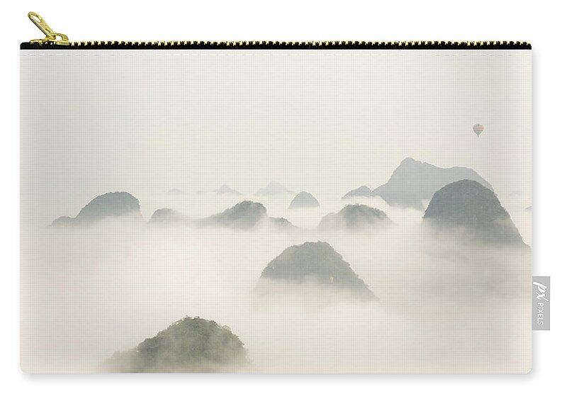 Scenics Zip Pouch featuring the photograph Hot Air Balloon Ride At Dawn Over Karst #3 by Alex Linghorn