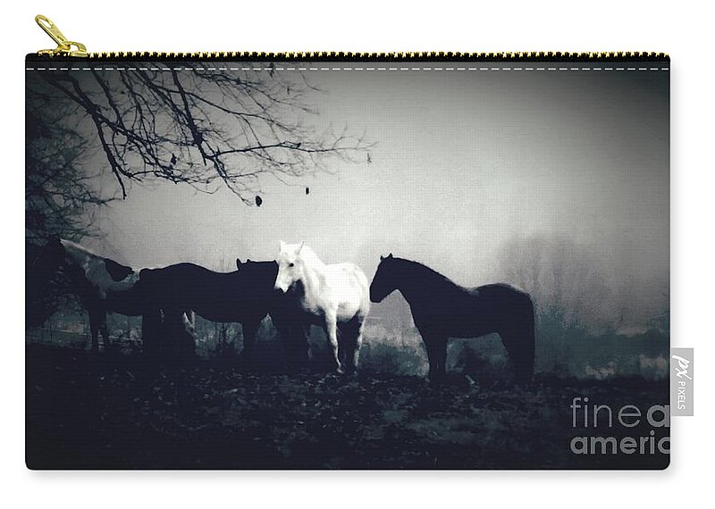 Horses Zip Pouch featuring the photograph Misty Morning by Rabiah Seminole