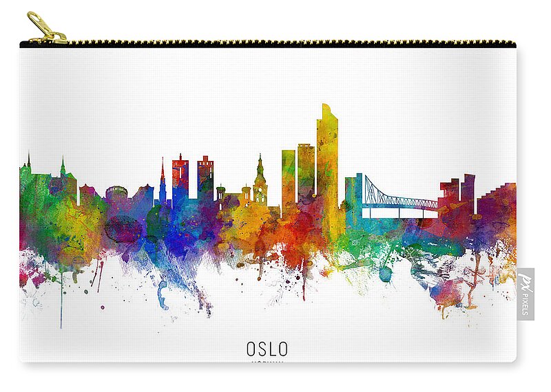 Oslo Carry-all Pouch featuring the digital art Oslo Norway Skyline by Michael Tompsett