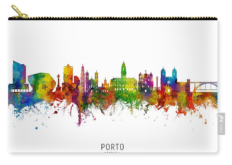 Porto Zip Pouch featuring the digital art Porto Portugal Skyline by Michael Tompsett