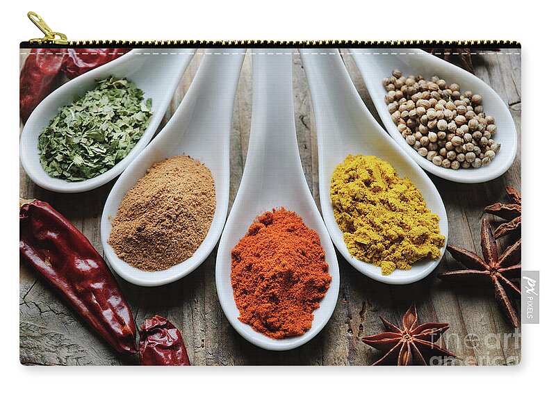 Spices Zip Pouch featuring the photograph Spices. Top view. by Jelena Jovanovic